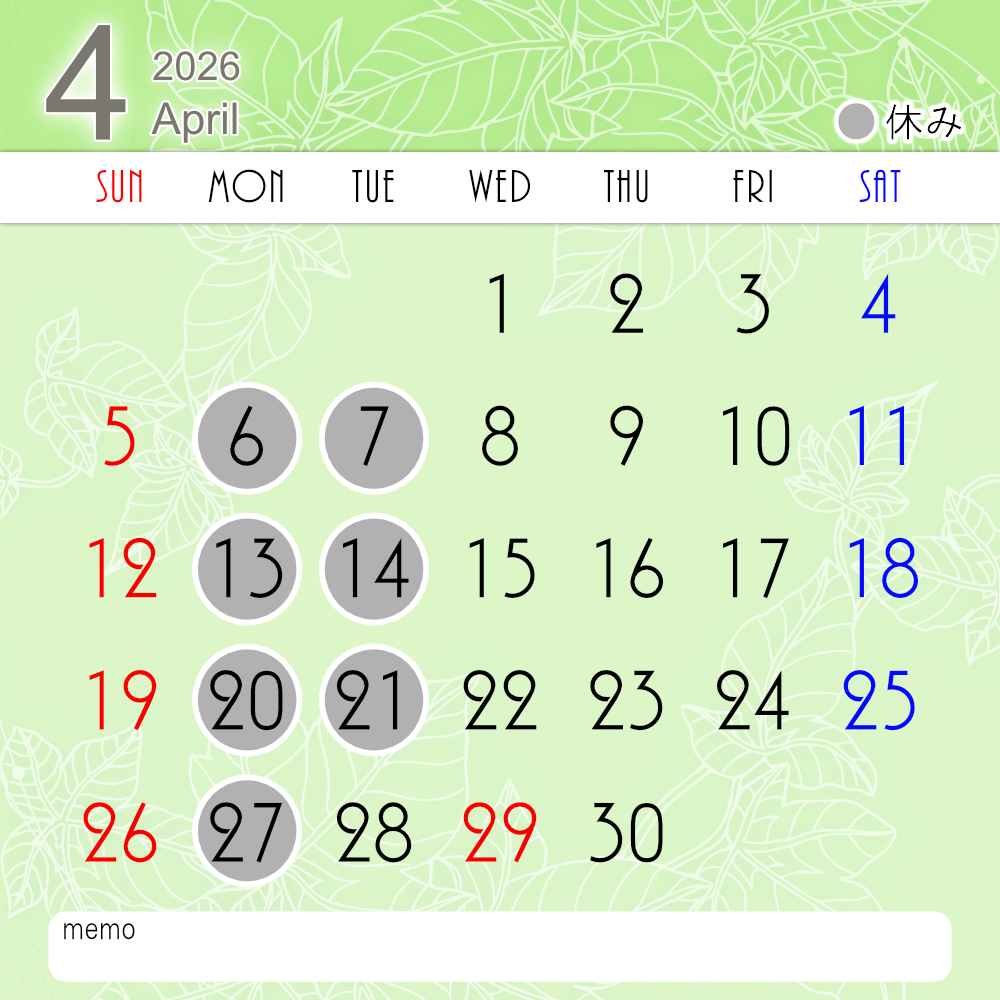 ラぺ2026年4月カレンダー