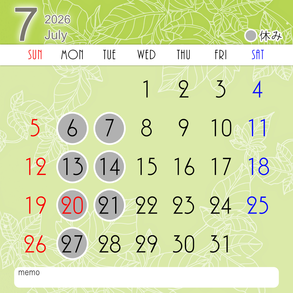 ラぺ2026年7月カレンダー